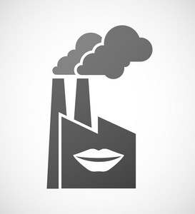 孤立的工业工厂图标与女性嘴微笑