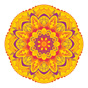 曼陀罗的彩色传统印度元素黄橙色范围集伊斯兰东方图案, 无缝阿拉伯