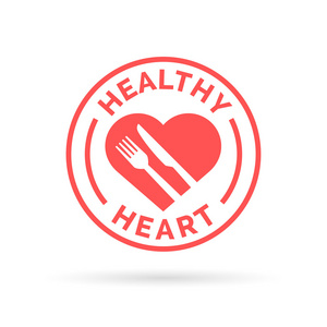 健康的心脏图标用刀和叉剪影邮票设计
