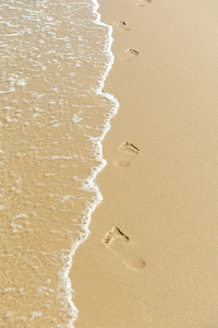 在海边的沙滩上的脚步声