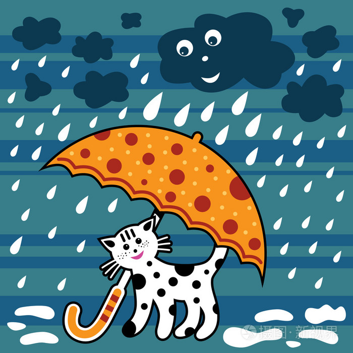 黄色雨伞只白色的猫