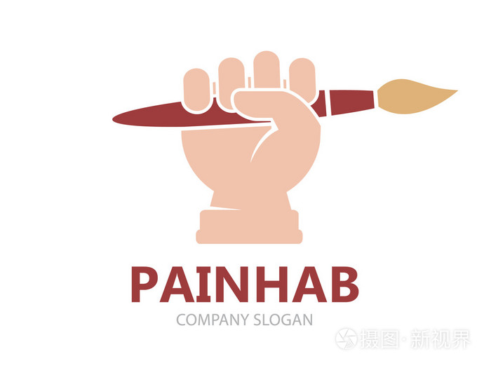 矢量画笔徽标设计模板的手.油漆刷标志.艺术工作室 logo.