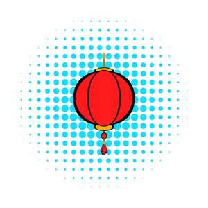 红色的中国灯笼图标，漫画风格
