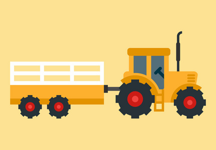 带拖车的黄色拖拉机. 光线平面矢量图插画