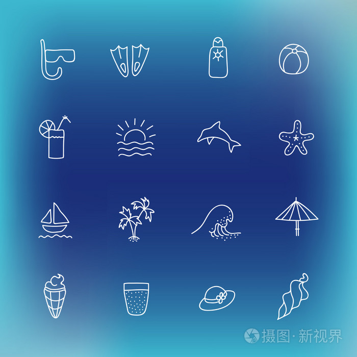 夏季矢量图标集,手绘制的设计元素
