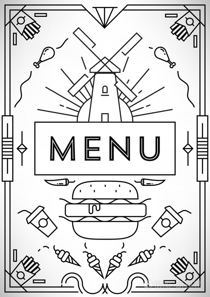 与线性图标的快餐菜单设计插画-正版商用图片1np0jz-摄图新视界
