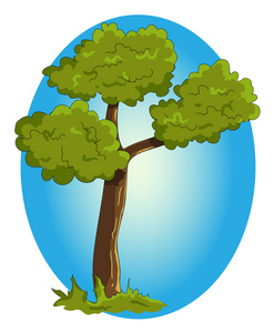 蓝色背景上的卡通绿树。