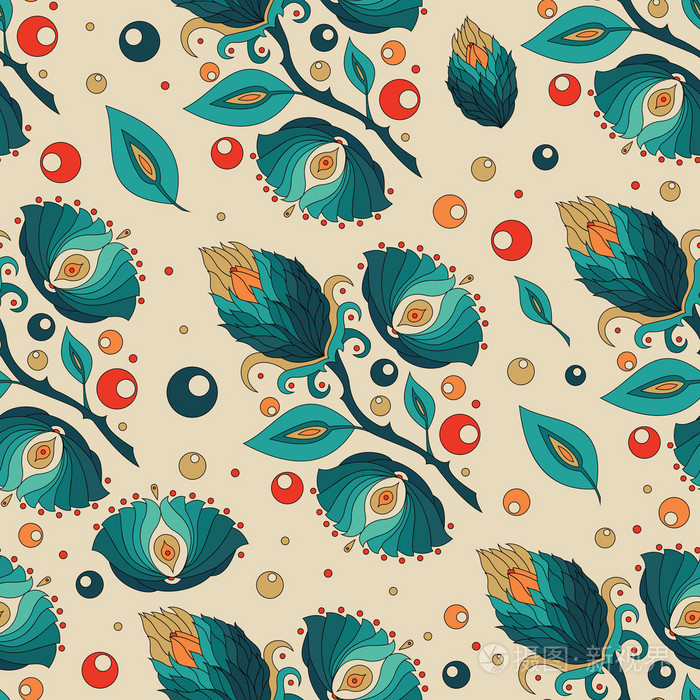 插画 矢量与抽象花无缝纹理.无休止的出让.eps