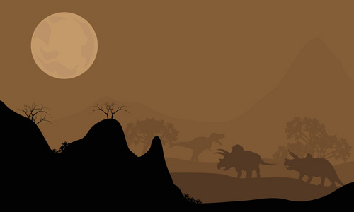 三角恐龙与晚上月亮的轮廓图片