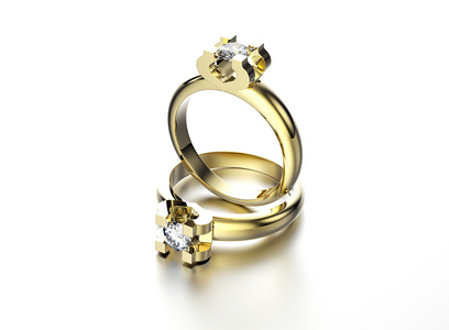 3d 插图的黄金与钻石环。珠宝背景。时尚配饰