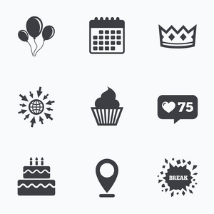 生日聚会图标。蛋糕和蛋糕的象征