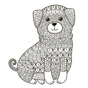 Zentangle 狗为着色页 衬衫设计 logo 纹身和装饰