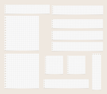 一块块切好了白色的方形的笔记本纸贴在浅棕色背景