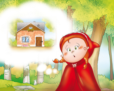 红帽罩思考奶奶家秋季时尚.小女孩秋天穿外套.