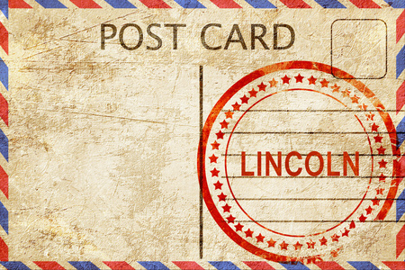 林肯，老式明信片与粗糙的橡皮戳