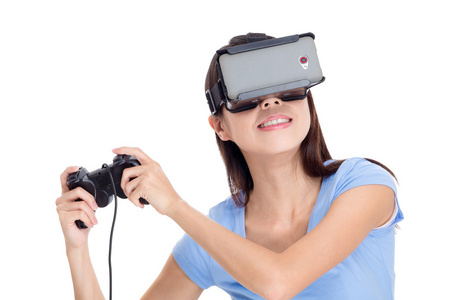 女人与虚拟现实设备
