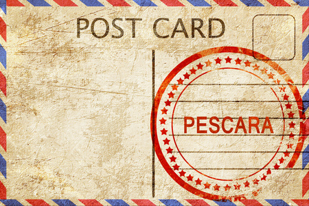 佩斯卡拉，老式明信片与粗糙的橡皮戳