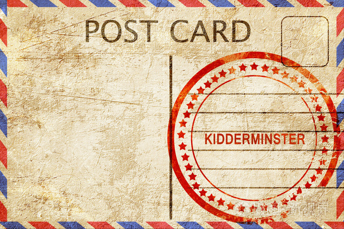 基德明斯特，老式明信片与粗糙的橡皮戳