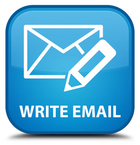 写电子邮件青色蓝色方形按钮