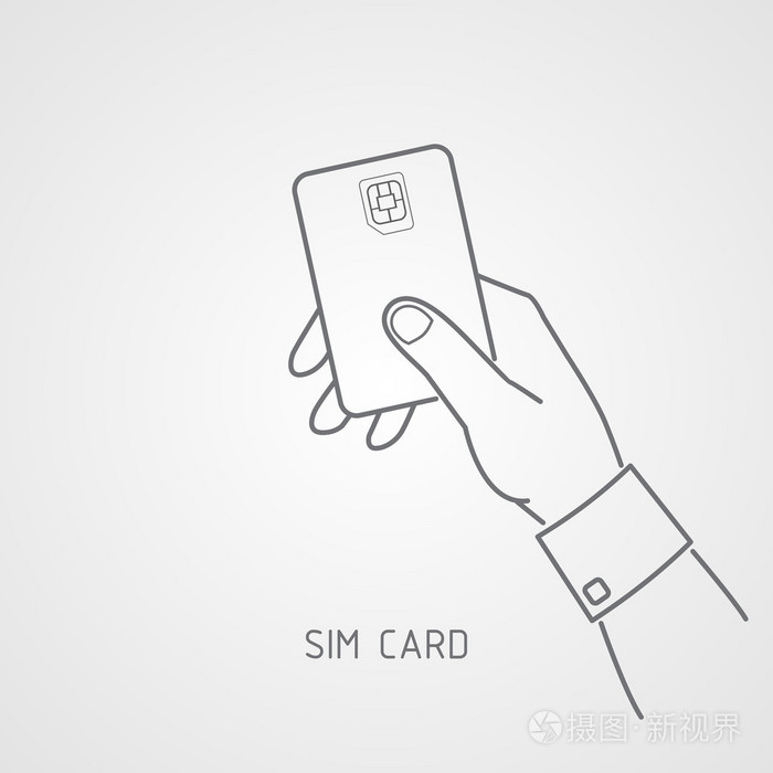 手拿着 Sim 卡。Sim 卡图标平面样式