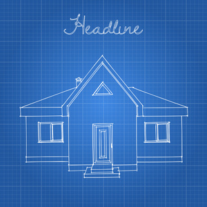 在蓝色的背景上绘制的家