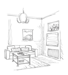 现代室内空间素描.手绘家具照片