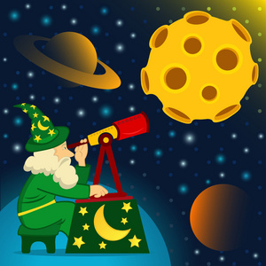 天文学家看着月亮照片