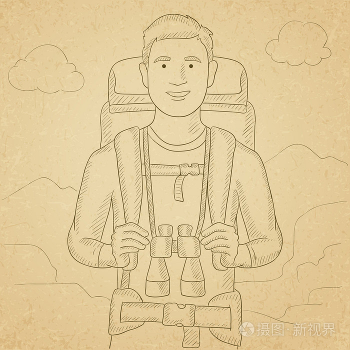 性格开朗的背包客,用双筒望远镜插画-正版商用图片1nqpsq-摄图新视界