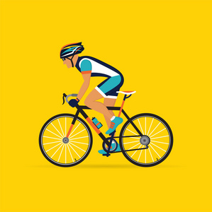骑自行车的人男性在黄色背景上。矢量图