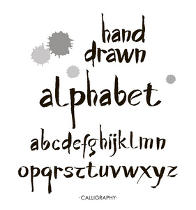 手在复古风格绘制的字母表。您设计的的 Abc。字母表的字母用毛笔写。书法