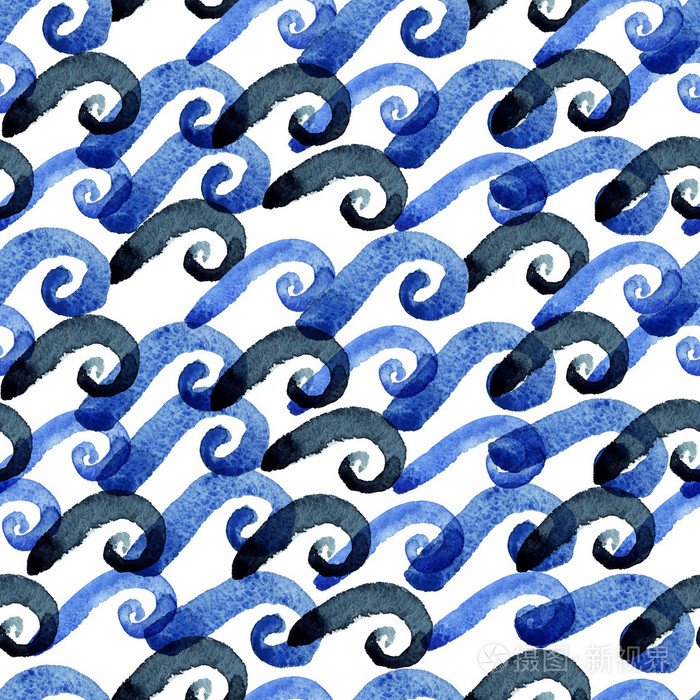 抽象水彩画蓝色波浪模式