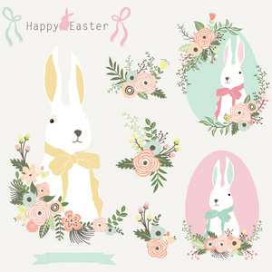 花卉的复活节兔子图片