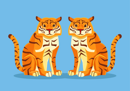 两只野猫两只老虎.矢量平面卡通插画照片