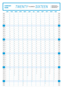2016年年度墙日历计划模板。 向量