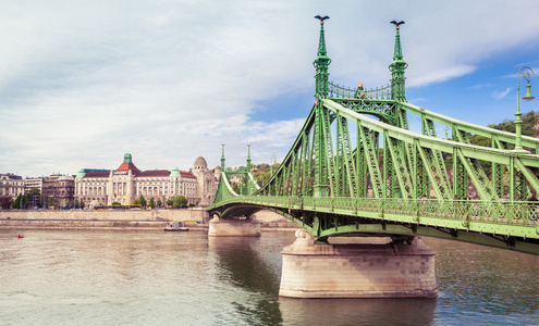 一天在布达佩斯自由桥的顶视图