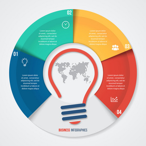 矢量的想法饼图图表模板图 图表 图表。经营理念与 4 选项 配件 步骤 流程