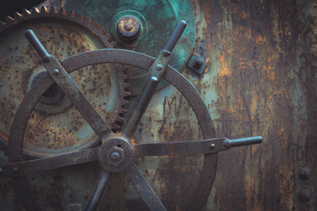 古代的齿轮机制,蒸汽朋克背景的特写快照照片