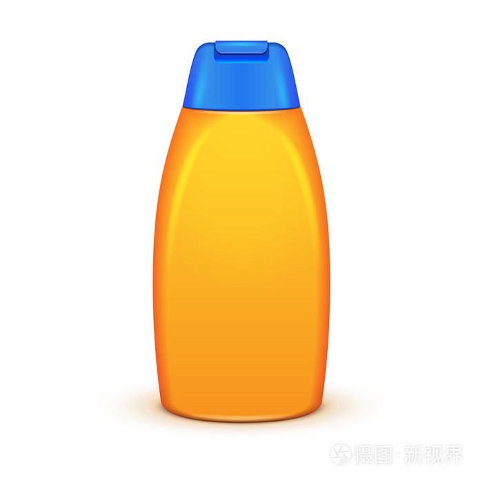 石油淋浴凝胶瓶的洗发水黄。孤立在白色背景上的插图。模拟最多，样机模板准备好您的设计。矢量 Eps10