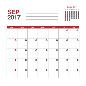 9 月 2017年日历模板
