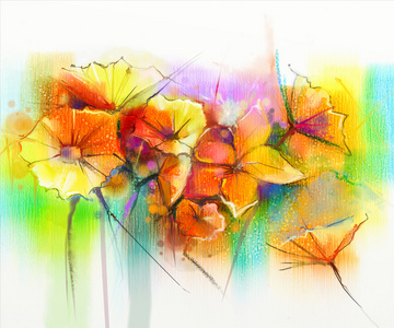 菊花画抽象派水彩画的春天的花朵.