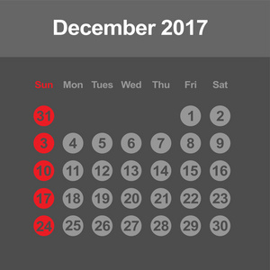 月历 2017年 12 月模板