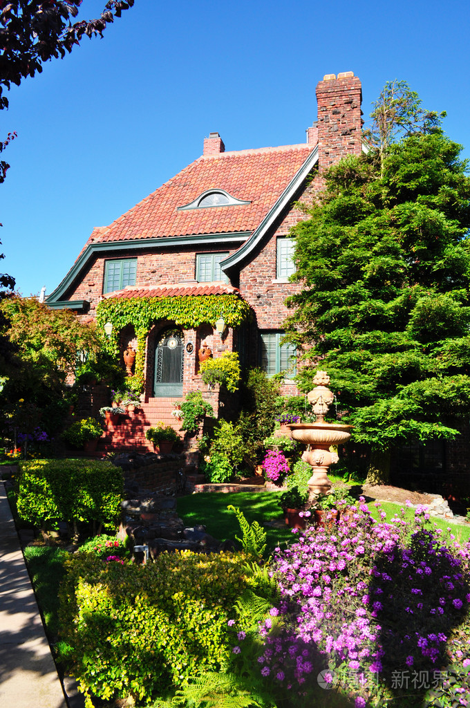 美国旧金山加利福尼亚带有花园和花在纳维斯塔的房子