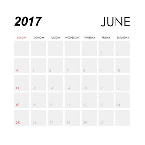 2017 年 6 月日历模板