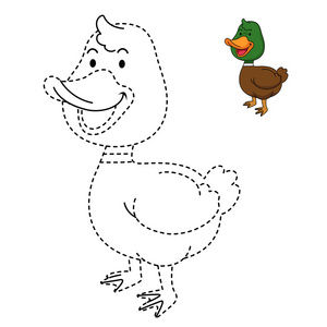 教育游戏的孩子和着色书鸭的插图
