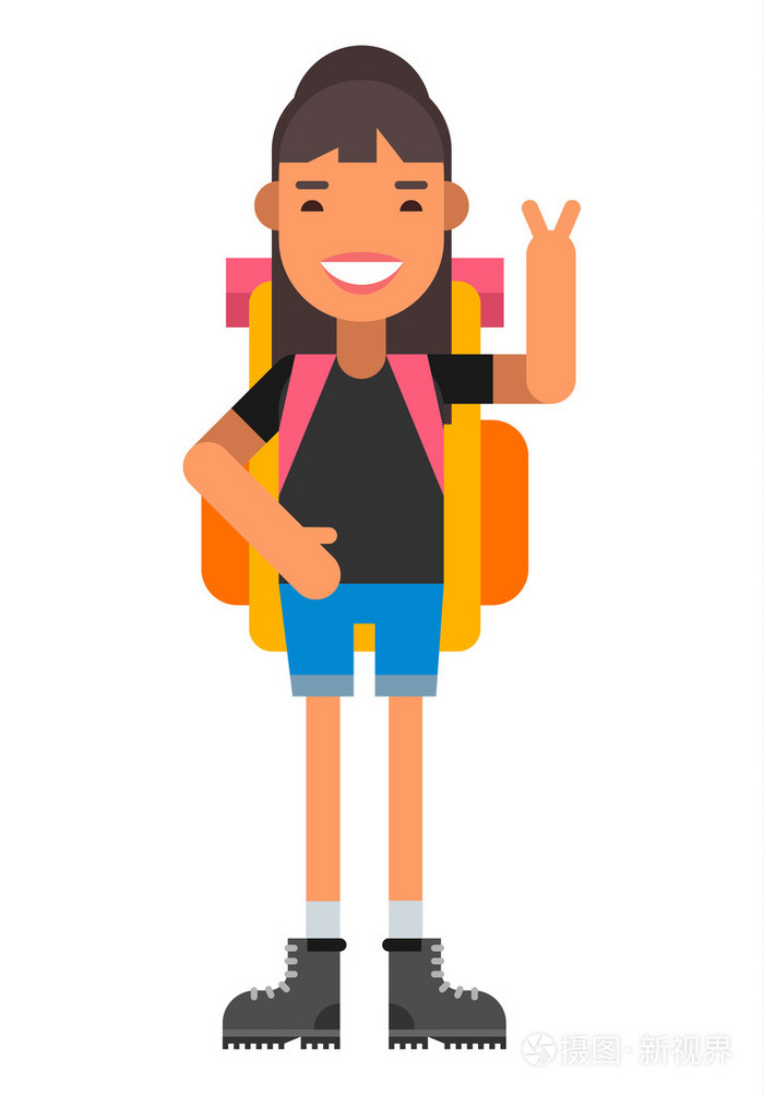 插画 徒步旅行者. 女性角色. 健康的生活方式. 平壁.eps