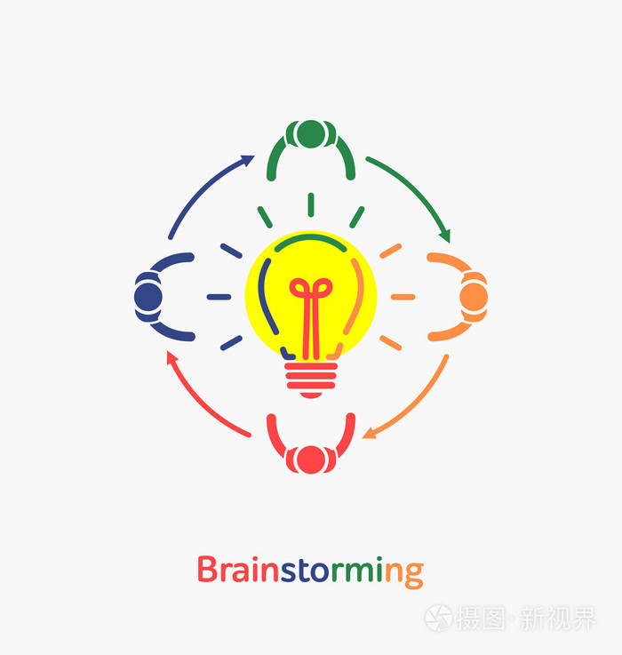 矢量灯泡图标与观念头脑风暴