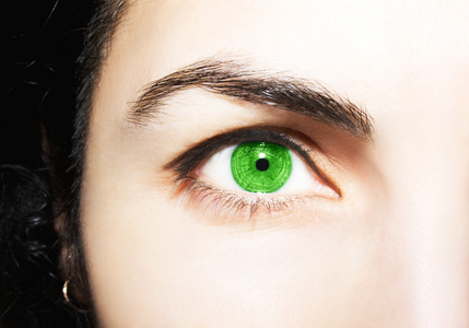 美丽有见地看绿色女人的眼睛