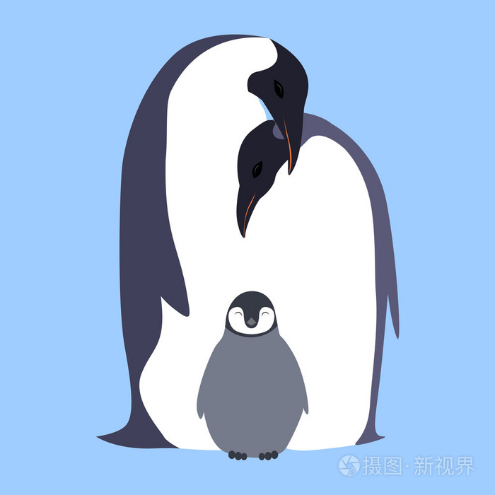 矢量平面插画企鹅家族