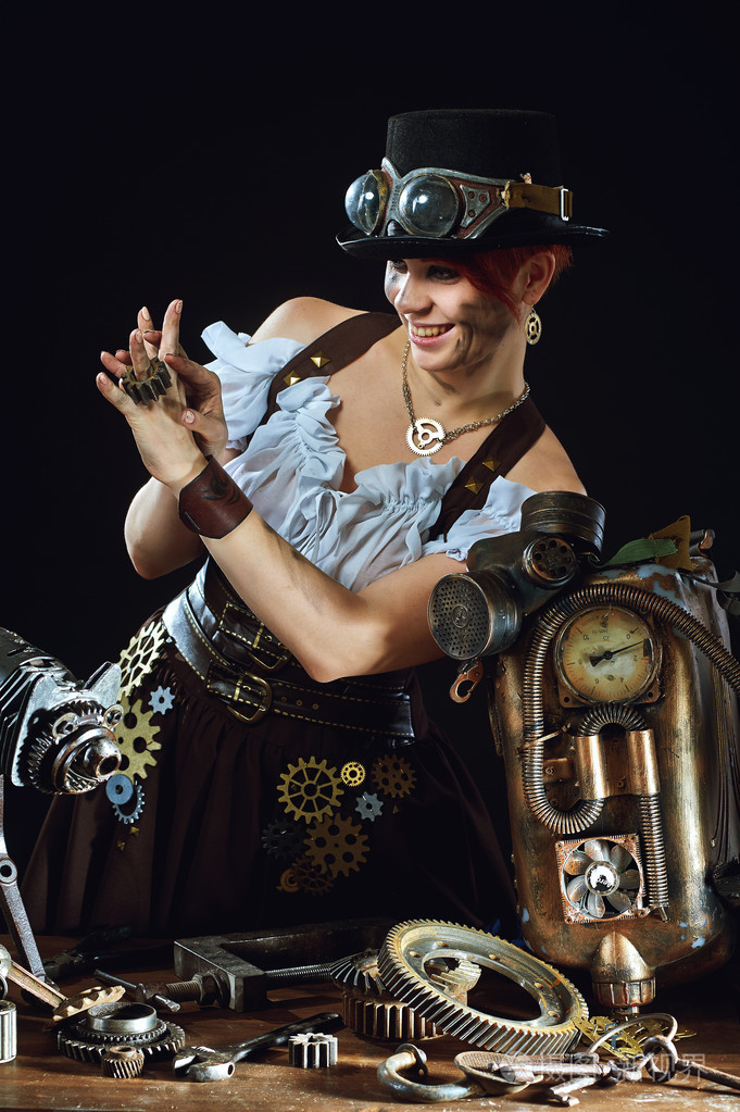 在深色背景上的蒸汽朋克女孩画像