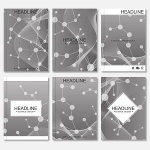 现代设计中的宣传册 小册子 传单 封面 年度报告。抽象结构分子和通信。商业矢量模板。科学概念 dna 或神经元背景